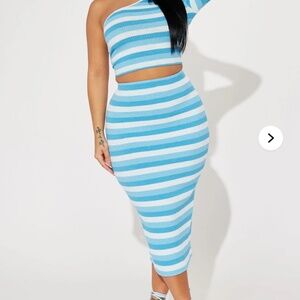 Always Remember Striped Skirt Set - Blue/combo